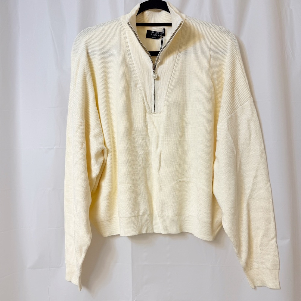 Brunette The Label Half-Zip Ribbed Knit Popover Sweater Cream XL/XXL NWT